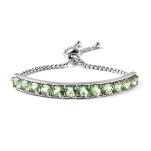 Simulated Neon Green Diamond Half Tennis Bolo Bracelet in Silvertone